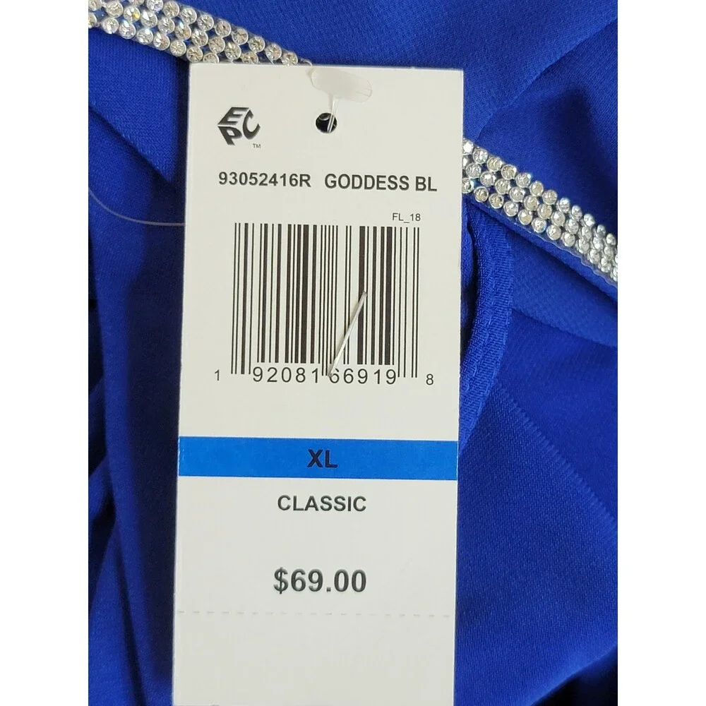 MSK Embellished Overlay Top Women's XL Goddess Blue Solid Scoop Neck Button Back - Picture 14 of 14
